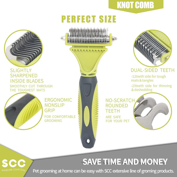 Professional 2 Sided Dog Dematting Undercoat Rake Comb For Dogs & Cats, Premium Pet Grooming Tool - Safely Removes Loose Undercoat, Mats, Tangles And Knots. No More Nasty Shedding And Flying Hair.