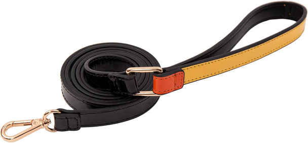 Scotch&Co Premium Pet Leash For Pets - Fine Fiber Leather Pet Leash With Easy-Grip Handle Gold Brass Carabiners With 2” Lobster Clasp Orange And Yellow Color Block Leash