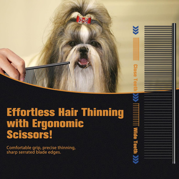 5 In 1 Dog Grooming Scissors Kit, 7 Long Professional 4Cr Pet Grooming Kit Heavy Duty Stainless Sharp And Durable Dog Clippers For Grooming Shears Suitable For Cats, Dogs & Other Pets