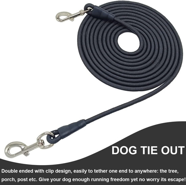 Tie Out Rope Dog Leash, 8-10-13-15-20-25-30-35-40-45-50Ft Heavy Duty Nylon Check Cord For Medium Large Dogs Indoor/Outdoor Playing Camping Backyard (Black, 3/8 X 15Ft)