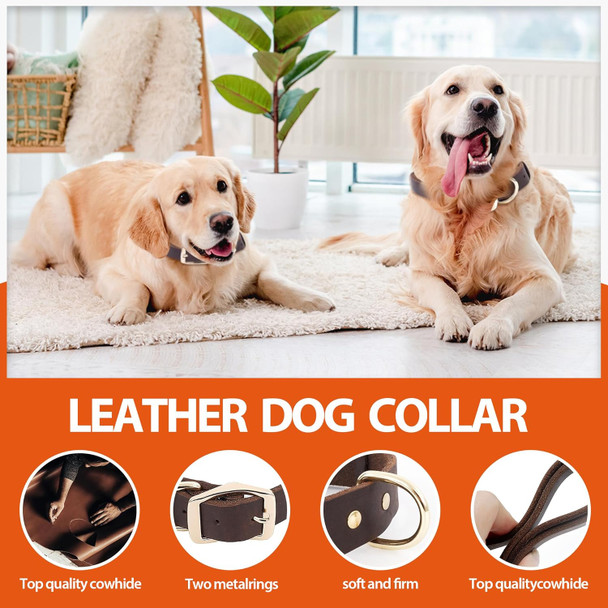 Leather Dog Collar,Soft Sturdy Dog Collar,Heavy Duty Dog Collar,Suitable For Dog Collars For Small Dogs, Medium Dogs, Large Dogs, Extra Large Dogs(Xl:1.2”Wide For 18-24 Neck-Brown)