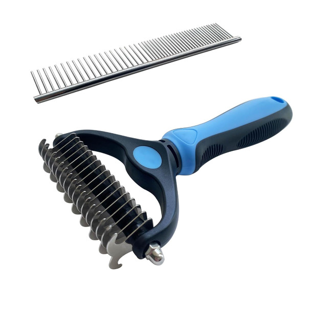 Deshedding Dog Brush And Metal Comb, Cat Brush Dog Brush Undercoat Rake For Dogs & Cats, Pet Grooming Brush For Shedding, Dematting, Pet Hair Removal Tool For Long Haired Dogs