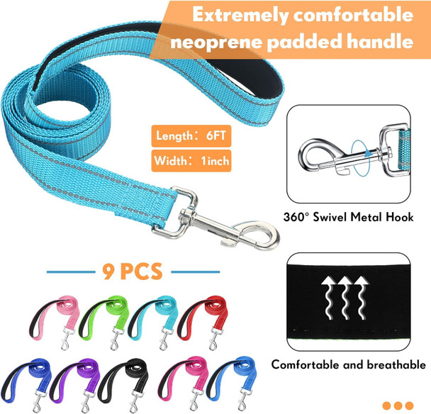 9 Sets Dog Collar And Leash Set For Small Medium Large Dogs Reflective Nylon Dogs Leashes Adjustable Dog Collar Padded Handle Dog Leash Walking Training (Lovely Color)