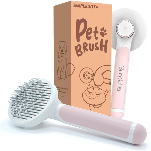 Self Cleaning Slicker Brush For Dogs And Cats, Pet Grooming Brush, Pet Hair Brush For Removes Undercoat Loose Hair, Mats, Tangled And Dirt, Massages, For All Hair Types Dogs And Cats (Pink)