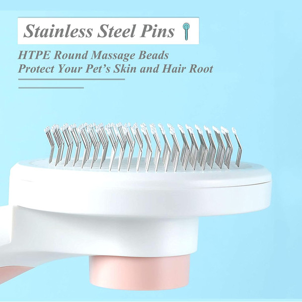 Self Cleaning Slicker Brush For Dogs And Cats, Pet Grooming Brush, Pet Hair Brush For Removes Undercoat Loose Hair, Mats, Tangled And Dirt, Massages, For All Hair Types Dogs And Cats (Pink)