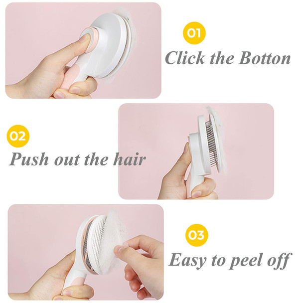 Self Cleaning Slicker Brush For Dogs And Cats, Pet Grooming Brush, Pet Hair Brush For Removes Undercoat Loose Hair, Mats, Tangled And Dirt, Massages, For All Hair Types Dogs And Cats (Pink)