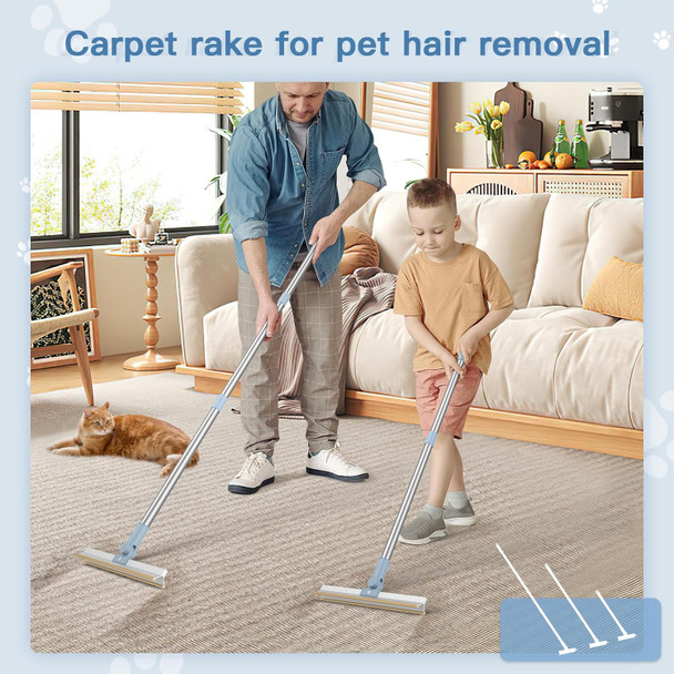 Sivomens d Carpet Rake For Pet Hair Removal, Pet Hair Remover Broom, Dog Cat Hair Removel Tool With Adjustable Long Handle 180 Degree Rotating Scraper Head, For Fur Carpet Rug Harder Fabric