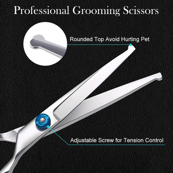 Professional Dog Grooming Scissors Kit Safety Round Tip With Dog Nail Clippers Stainless Steel Comb Thinning Scissors Curved Scissors Straight Scissors 6 In 1 Pet Grooming Set For Dogs Hair Care