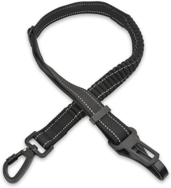 Skruffie’S Love 3-In-1 Dog Seat Belt Car Leash Elastic Reflective Bungee Tether Nylon Safety Harness With Buckle & Hook Latch (Black)
