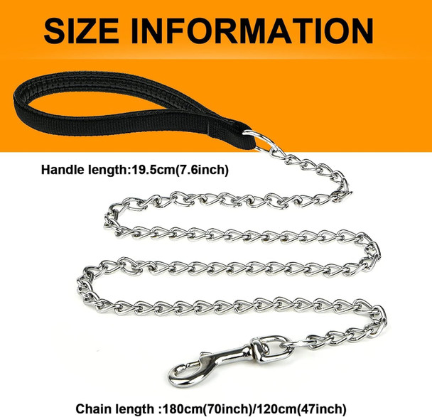 Heavy Duty Metal Dog Leash, 5 Ft Chew Proof Pet Leash Chain With Soft Padded Handle For Large & Medium Size Dogs (5 Ftx3 Mm (20-100 Lbs)) Heavy Duty Metal Dog Leash, 5 Ft Chew Proof Pet Leash Chain With Soft Padded Handle For Large & Medium Size Dogs (5 Ftx3 Mm (20-100 Lbs))
