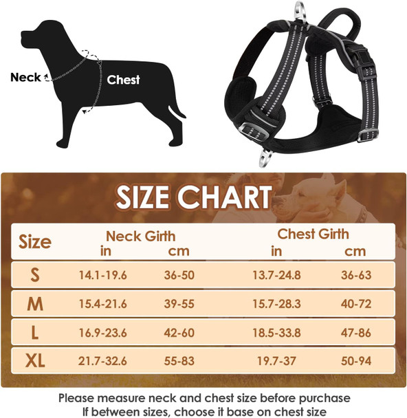 Slowton No Pull Dog Harness, Heavy Duty No Choke Pet Harness With 2 Leash Clips And Easy Control Vertical Handle, Adjustable Soft Padded Dog Vest For Small, Medium And Large Dogs(Black,Large)