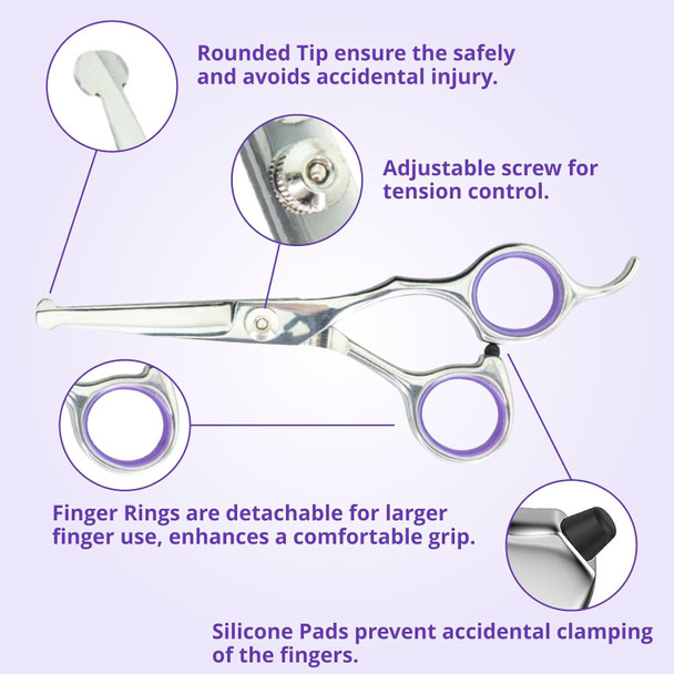 Grooming Scissors, Stainless Steel Dog Shears With Safety Rounded Tip, Dog Grooming Kit, Set Of Two Dog Scissors In A Leather Cover, Professional Pet Shears