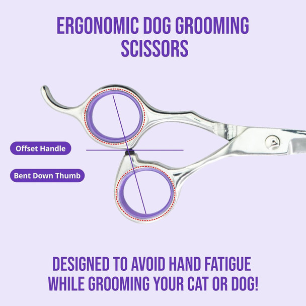 Grooming Scissors, Stainless Steel Dog Shears With Safety Rounded Tip, Dog Grooming Kit, Set Of Two Dog Scissors In A Leather Cover, Professional Pet Shears