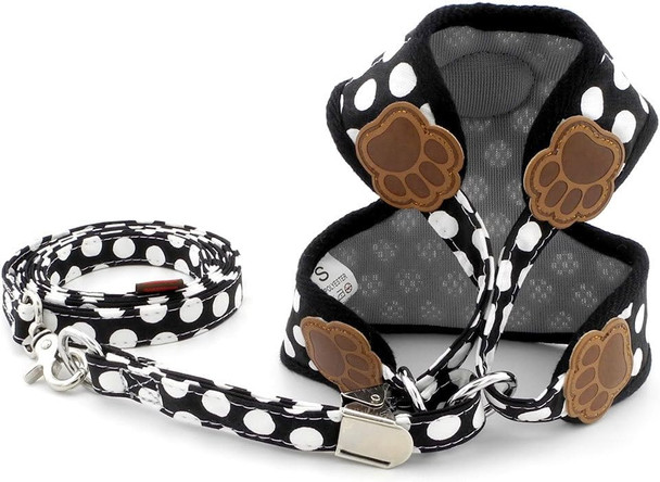 Smalllee_Lucky_Store Soft Mesh Nylon Vest Pet Cat Small Medium Dog Harness Dog Leash Set Leads Black M
