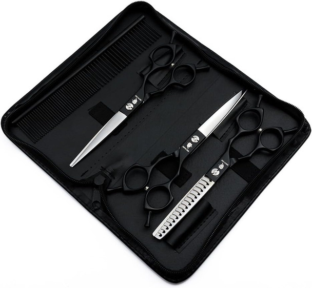 Smith Chu Professional Pet Dog Grooming Scissors Kit - Premium Stainless Steel Straight Curved Thinning Blade Dog Hair Cutting Shears Set