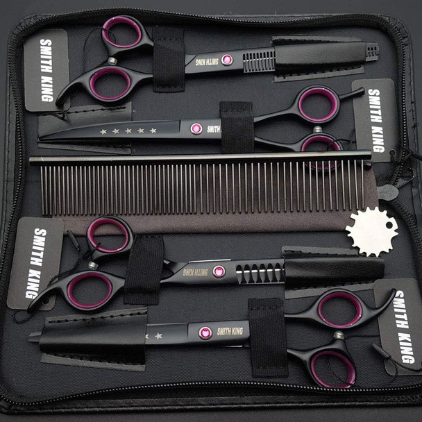 7.0 Inches Professional Dog Grooming Scissors Set Straight & Thinning & Curved & Chunkers 4Pcs In 1 Set (With Comb)