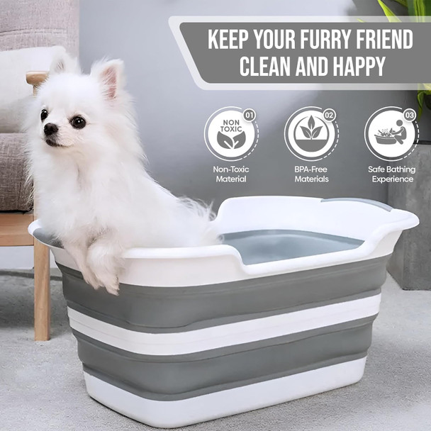 Collapsible Dog Bathtub, Dog Tubs For Bathing, Portable Tub, Dog Wash Tub, Pet Tub And Dog Bath Tub For Dog/Cat/Pet And Puppy Bath Tub, Dog Tub For Pets And Cats (Gray)