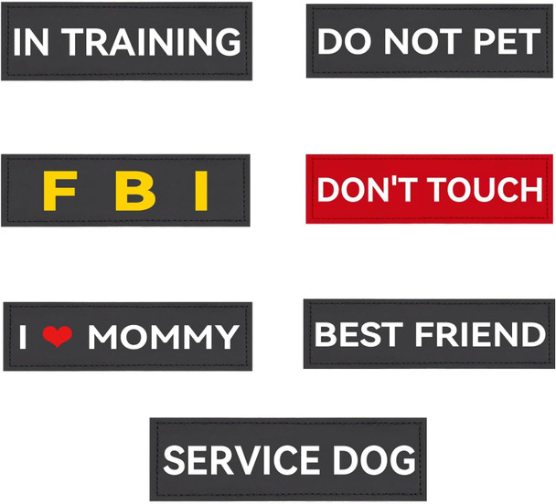 7 Pack Service Dog Patches,Black Hook And Loop Dog Harness Patch, Reflective Removable Vest Patches For In Training Dog (Service Dog Patches) 7 Pack Service Dog Patches,Black Hook And Loop Dog Harness Patch, Reflective Removable Vest Patches For In Training Dog (Service Dog Patches)