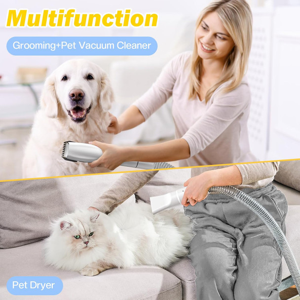 Dog Grooming Vacuum & Pet Hair Dryer & Dog Electric Clippers Suction 99% Pet Hair, 3L Large Capacity Dog Vacuum With 8 Grooming Tools, Quiet, Adjustable Airflow And Temperature, Ul