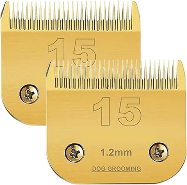 2 Packs #15 Clipper Blade Dog Grooming Compatible With Wahl/Oster Dog Clippers 3/64 1.2Mm Cut Length(Gold)