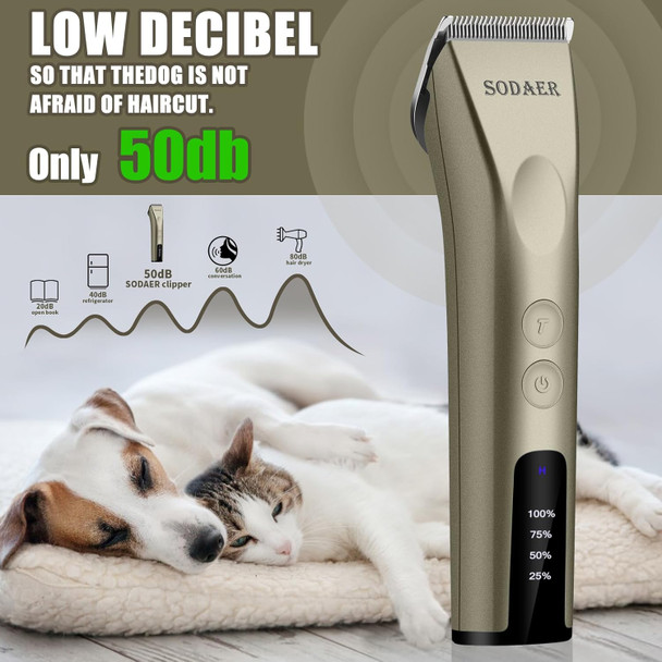 Professional Animal Pet Dog Cat And Horse Cordless Hair Clipper Grooming Kit With 5 In 1 Blade Low Noise & High Power Rechargeable Cordless Pet Grooming Clipper For For Thick Heavy Coats (Brown)