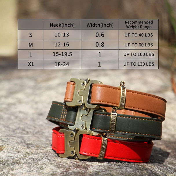 Leather Dog Collar Adjustable Heavy Duty With Handle For Dog，Tactical Collar With Quick-Release Metal Buckle (M-0.8×(12-16), Dark Brown)