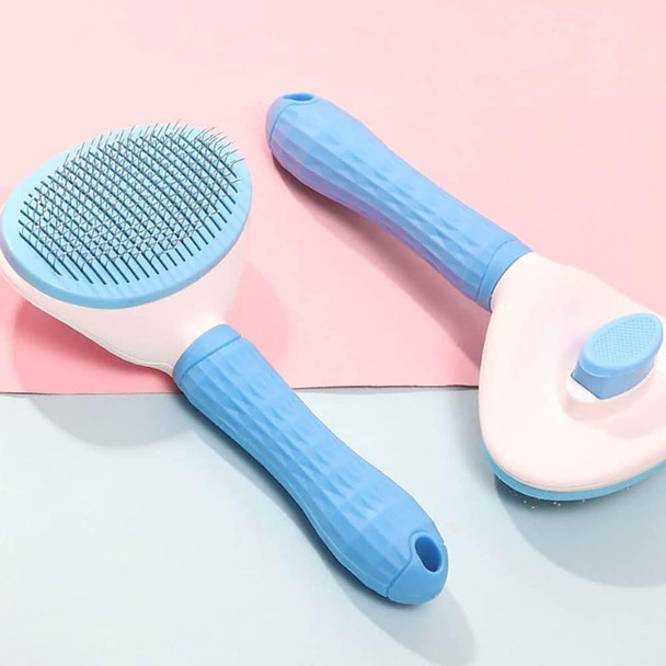Dog Brush Cat Brush Grooming Comb,Self Cleaning Cat Dog Slicker Brushes With Smooth Handle,Pet Grooming Tool With Cleaning Button For Cat Dog Shedding Tools Cat Dog Massage Clean Tangled Brush (Blue)