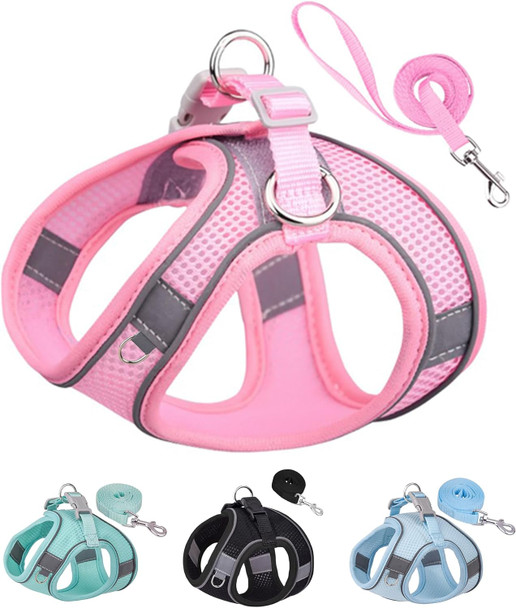 Dog Harness For Small Medium Large Dogs No Pull, Puppy Harness And Leash Set, Puppy Harness For Small Dogs, Step In Harness For Small Dogs, Small Dog Harness, Mesh Dog Harness. (Pink, Xs)