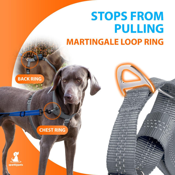 Sparklypets More dom No-Pull Front & Back Easy Clip Dog Walk Harness For Medium & Large Breeds With Poop Bag Holder – Dog Halter For All Body Types (Gray, Range 1)