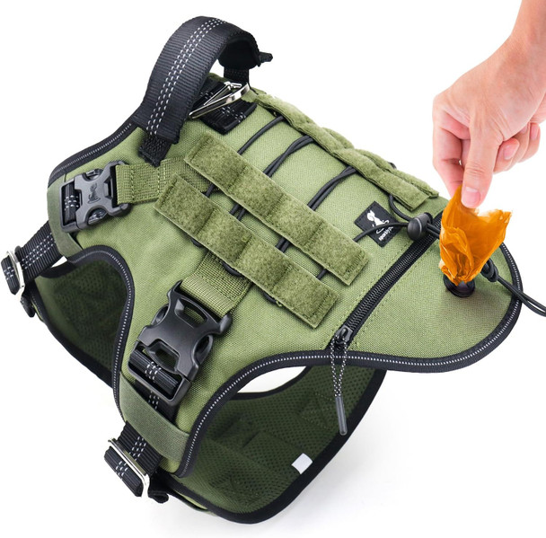 Sparklypets No Pull Dog Harness For Medium & Large Dogs – Heavy Duty Dog Harness With Handle And Poop Bag Holder Pocket – Adventure Tactical Dog Harness For Any Condition (Green Range, Range 2)
