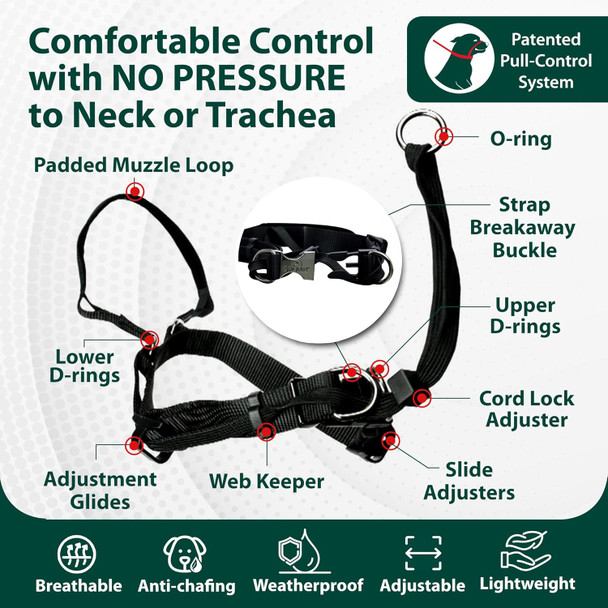 Sporn Medium Dog Head Halter For Dogs, Black Dog Stop Pulling Leash Harness With Thick Dog Muzzle Harness No Pull Dog Head Collar For Dogs, Anti Pulling Dog Collar For Comfort Face Harness For Dogs