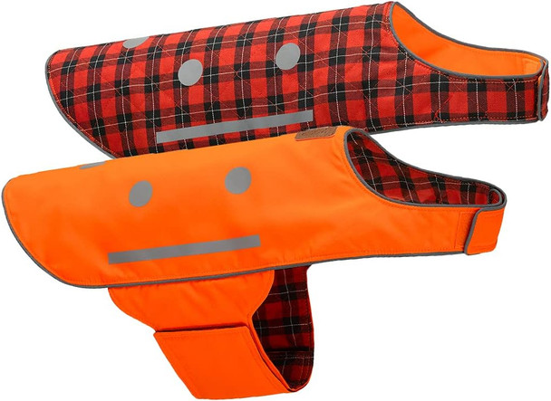 Spot The Dog Reflective Dog Vest - Adjustable Dog Safety Vest, High Visibility Fluorescent Apparel For Dog Walking, Dog Hiking And Camping, Hunting Dog, On Or Off Leash (Blaze Orange, Red Plaid, M)