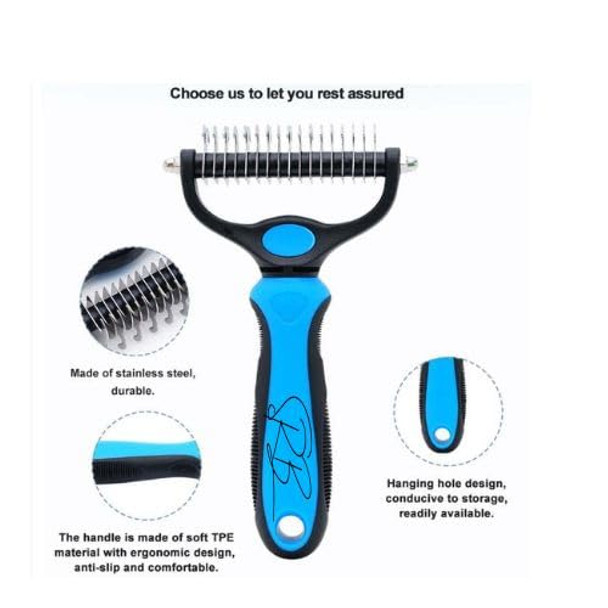 Pet Grooming Solution - Say Goodbye To Shedding And Knots, Perfect For Dog Breeds, Wide Design, Blue, Dog And Cat Grooming Tool, Long And Short Hair Remover Brush