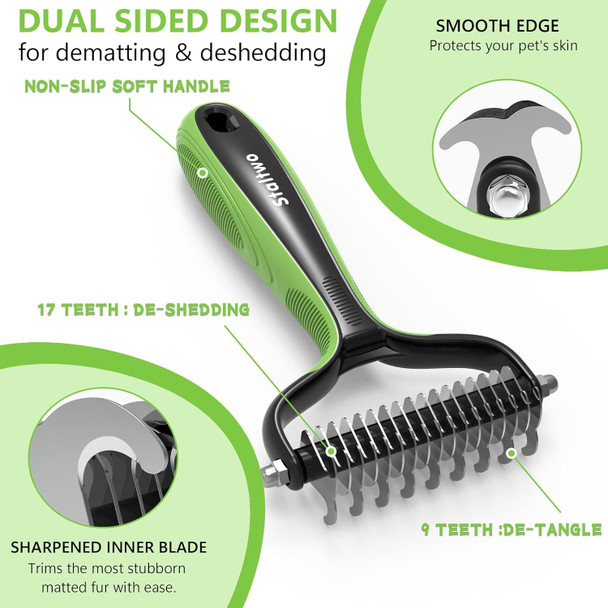 Pet Grooming Supplies - 2-In-1 Professional Undercoat Rake And Pet Brush Shedding Control For Long Haired Dogs And Cats, Deshedding Tool, Furminator For Dogs, Green