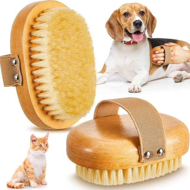 Suclain 2 Pcs Dog Cat Bristle Brush For Shedding Dog Brush For Short Haired Dogs Soft Dog Brush Oval Palm Beech Brush With Boar Bristles And Elastic Band For Dogs And Cats Shower Bath And Massage