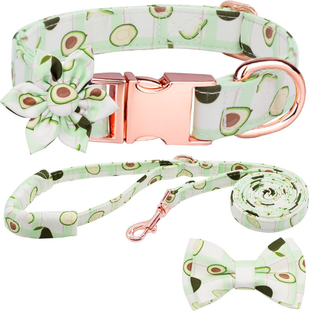 Girl Dog Collar And Leash Sets With Bow Tie, Dog Collar With Detachable Flower With Dog Tag Strong Gold Buckle For Small Medium Large Dogs