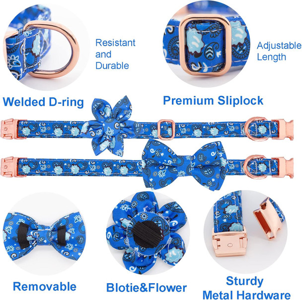 Girl Dog Collar And Leash Sets With Bow Tie, Dog Collar With Detachable Flower With Dog Tag Strong Gold Buckle For Small Medium Large Dogs