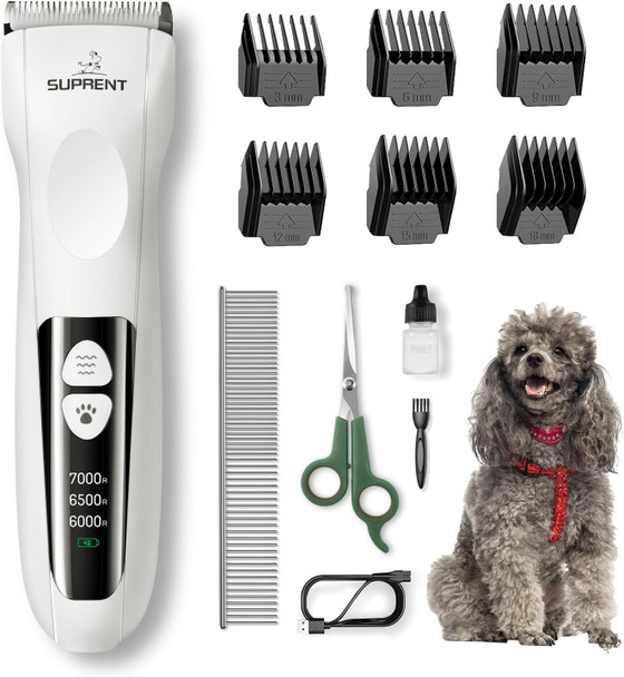 Suprent Dog Clippers For Grooming With Guards - Low Noise Cordless Dog Grooming Clippers - Adjustable, Rechargeable Dog Hair Trimmers - Pet Grooming Kit For Small Dogs