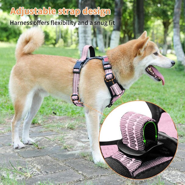 Dog Harness,No Pull Harness,Reflective No-Choke Pet Oxford Vest,Adjustable Soft Padded Pet Vest With Handle For Small To Large Dogs(Pink,M)