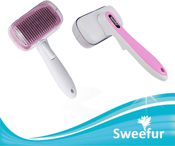 Automatic Pet Hair Removal Comb, Self-Cleaning Slicker Brush For Dogs & Cats- Grooming Shedding Brush For Small, Medium And Large Dogs And Cats- Pet Hair Brush With Soft Grip Handle- Pink