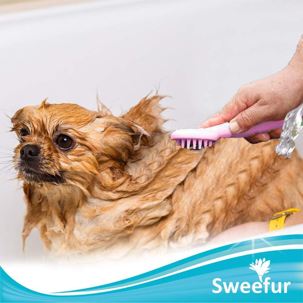 Pet Massage Brush, Soft Silicone Shower Brush For Massage Dogs And Cats- Comfortable Handle Bath Brush For Shedding- Gentle Massage Pet Comb- Pink