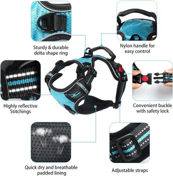 Syeenify No Pull Dog Harness, Adjustable Soft Padded Dog Vest, Medium Large Dog Harness With 5Ft Dog Leash,Reflective No-Choke Pet Oxford Vest With Easy Control Handle Blue