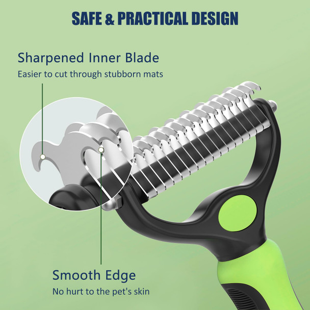Pet Hair Removal Tool, Dematting And Deshedding Brush For Dogs And Cats, Double Sided Pet Grooming Brush Hair Shedding Comb (Green)