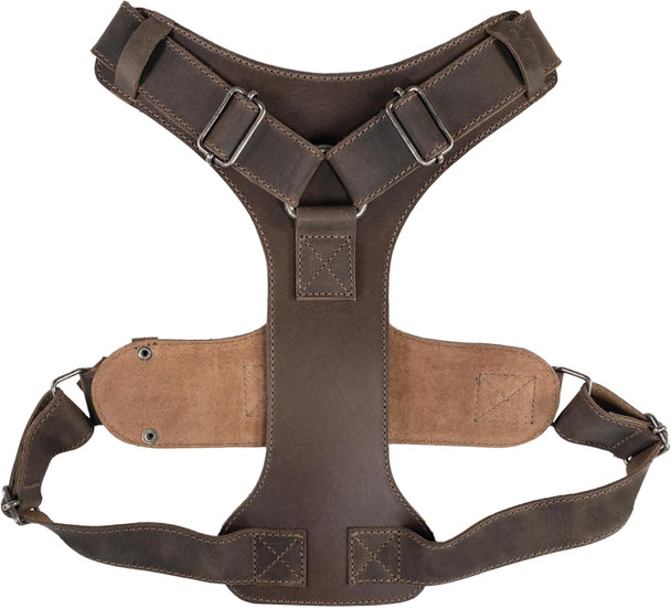 Dog Harness Handmade From Full Grain Leather - Easy And Comfortable Walking, Adjustable, Safe For Your Pet, Prevents Escapes, Heavy Duty Metal - Medium To Large Dog Breeds - Bourbon Brown