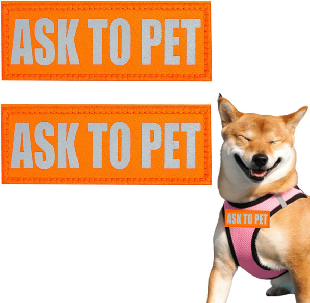 2Pcs 4.4 X 1.6Inch Reflective Dog Patch, Ask To Pet Patches, Removable Dog Tags With Hook Backing For Service Dog Vests, Harnesses(Ask To Pet, Orange) 2Pcs 4.4 X 1.6Inch Reflective Dog Patch, Ask To Pet Patches, Removable Dog Tags With Hook Backing For Service Dog Vests, Harnesses(Ask To Pet, Orange)