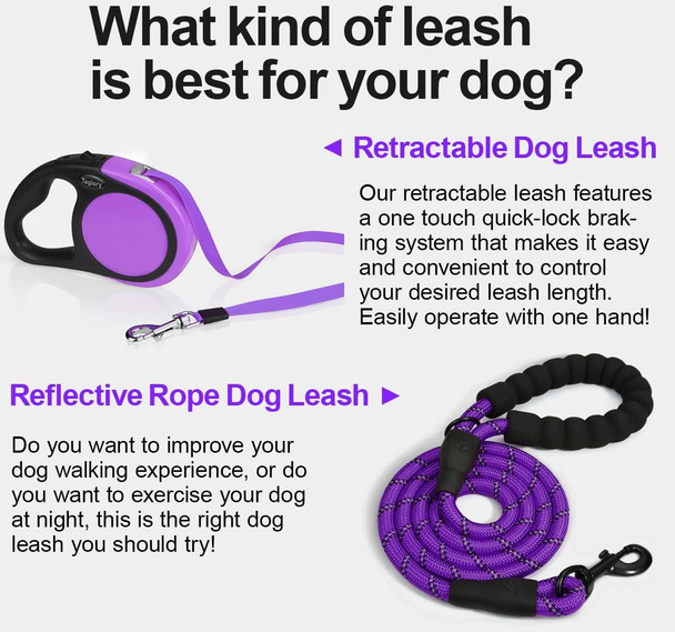 Taglory Retractable Dog Leash, 16Ft No Tangle Dog Leash Retractable For Puppy Small Medium Dogs Up To 44 Lbs, One-Handed Brake, Pause, Lock,Purple