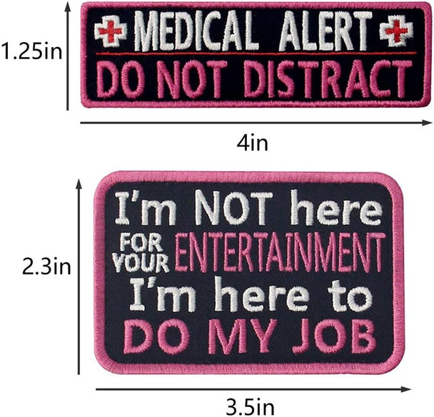 Service Dog Medical Not All Disabilities Are Visible Alert Vest/Harnesses Morale Tactical Patch Embroidered Badge Fastener Hook & Loop Emblem, 6 Pcs, Pink