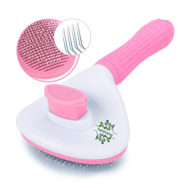 Self-Cleaning Brush For Dogs And Cats, Grooming Brushes For Long Short Haired Dogs Cats, Comb Sensitive Skin, Pets Deshedding Brush, Pink And White - [Taiqiang]