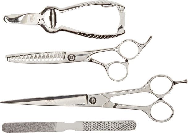 Grooming Set Of 4, (B-622, B-566, M-275, B-2520) Zipper Case Japanese Stainless Steel Thinning Shear With 14 Teeth Blades Hear With Classical Design Pedicure Set