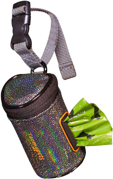 Poop Bags Holder For Dog Leash Attachment, Durable Anti-Bite Microfiber Leather, Adjustable Length Quick-Release Buckle
